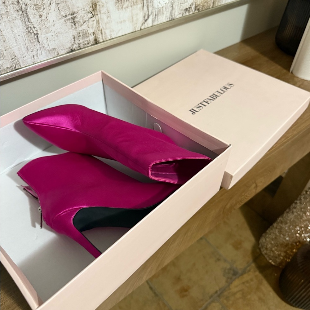 JustFab Fuchsia Heeled Boots - Picture 5 of 7